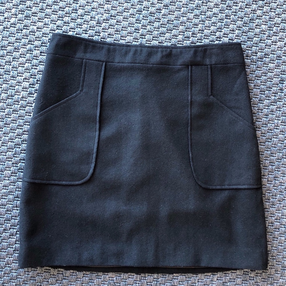 A-Line Midi Wool Skirt w/ Patch Pockets